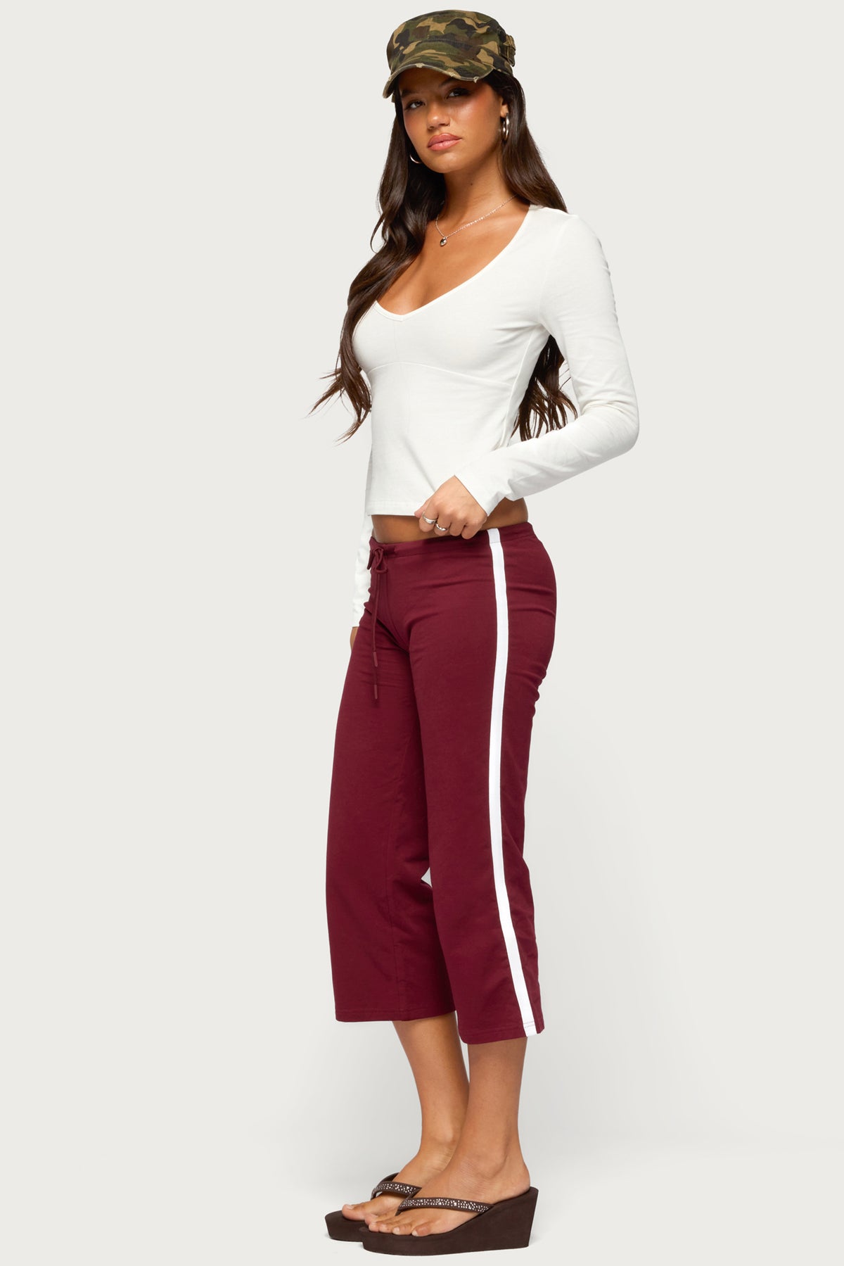 Feva V Neck Long Sleeve Top - WHITE