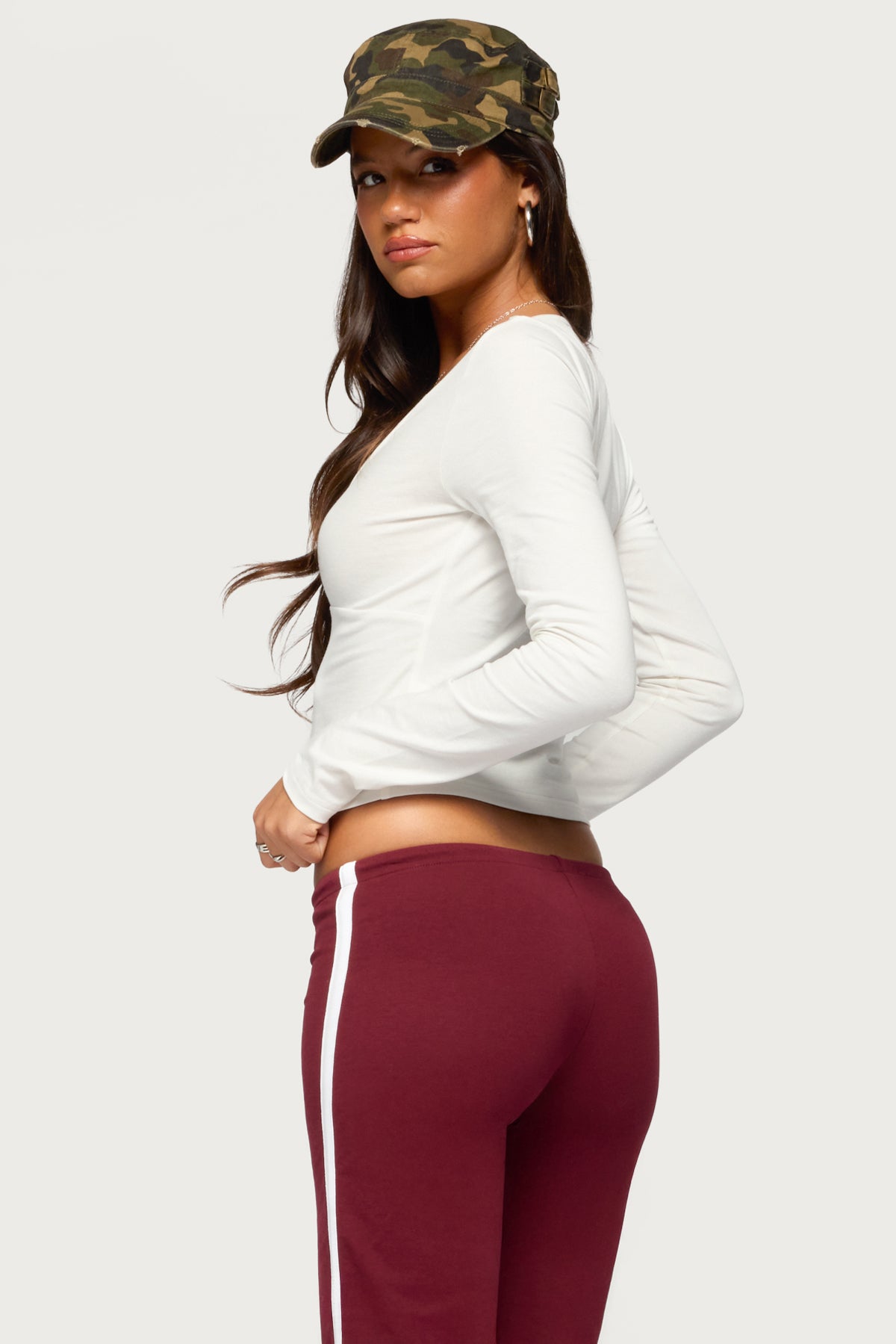 Feva V Neck Long Sleeve Top - WHITE