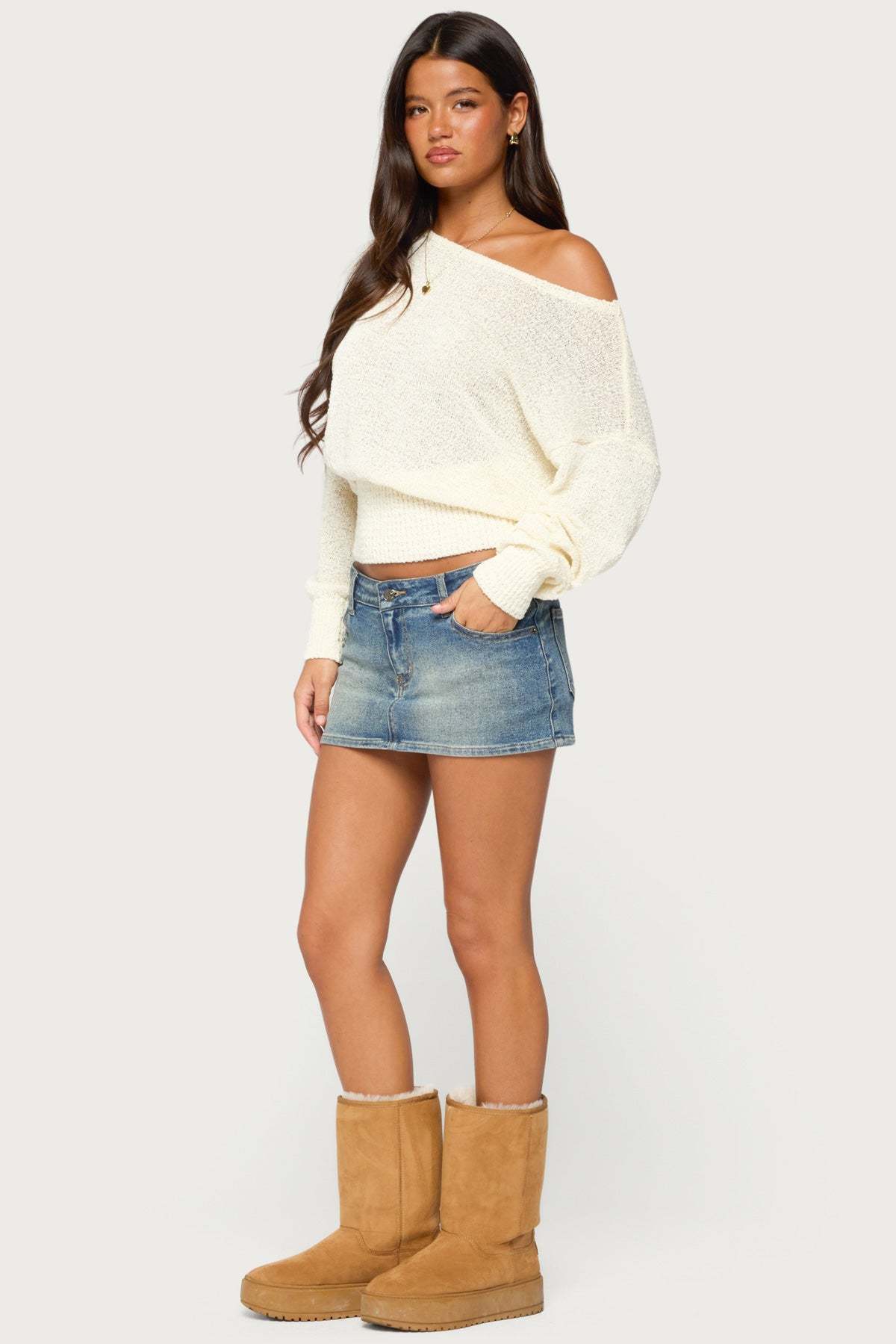 Parra Textured Knit Off Shoulder Sweater - CREAM