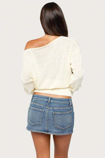 Parra Textured Knit Off Shoulder Sweater - CREAM