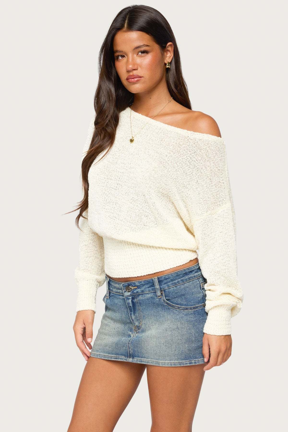 Parra Textured Knit Off Shoulder Sweater - CREAM