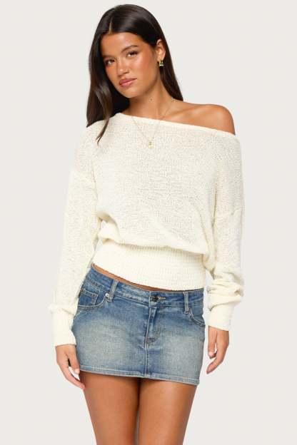 Parra Textured Knit Off Shoulder Sweater - CREAM
