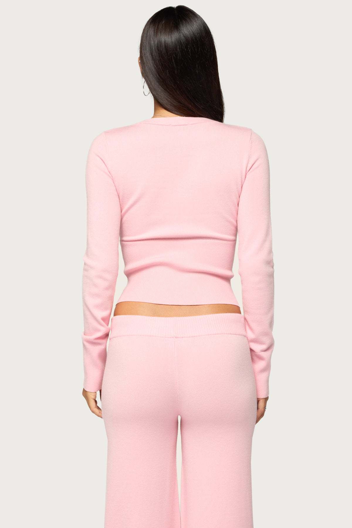 Eddie Long Sleeve Knit Wrap Top - LIGHT-PINK