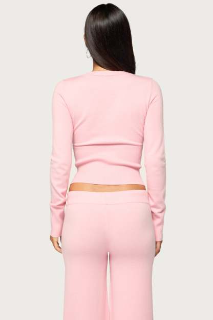 Eddie Long Sleeve Knit Wrap Top - LIGHT-PINK
