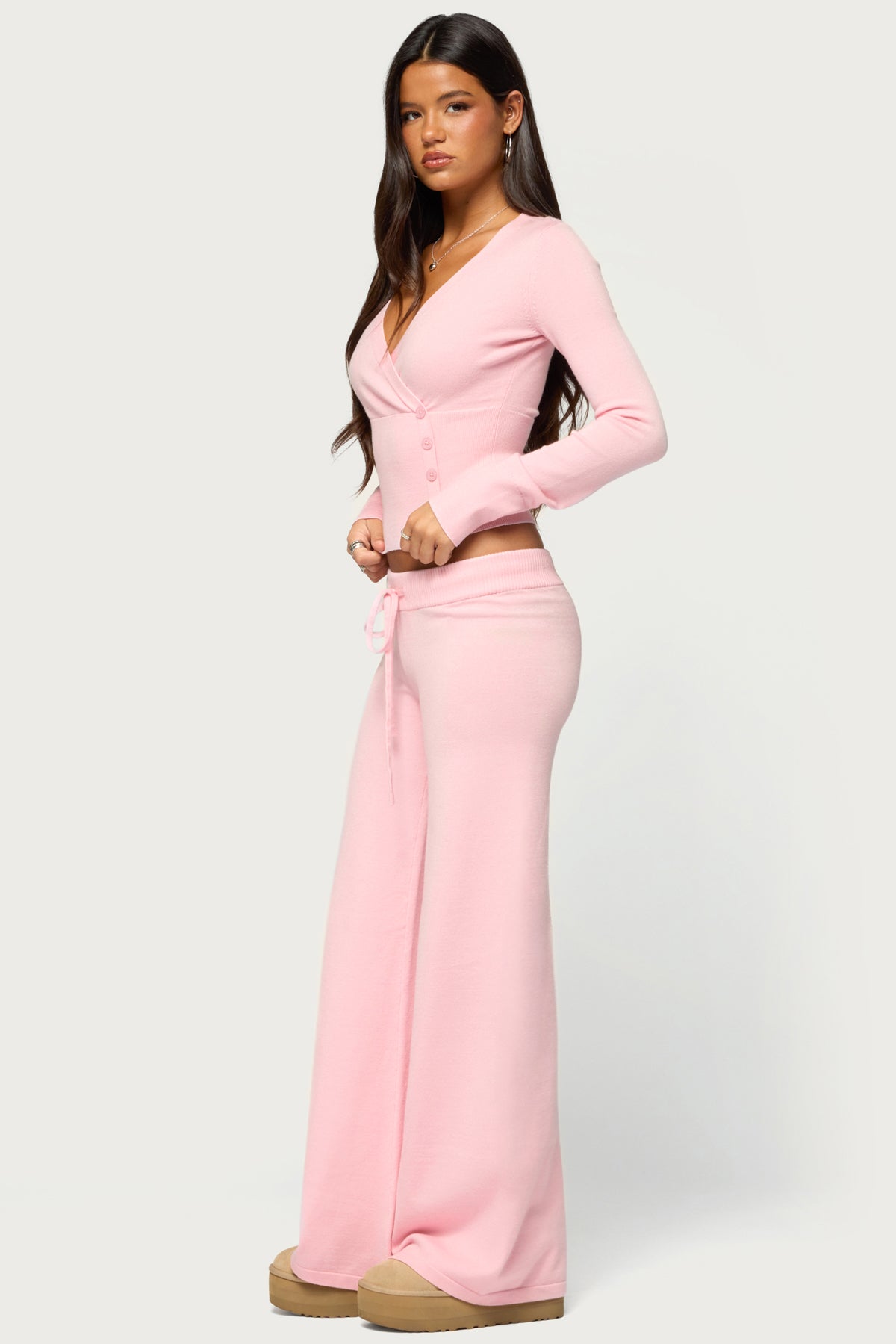 Eddie Long Sleeve Knit Wrap Top - LIGHT-PINK