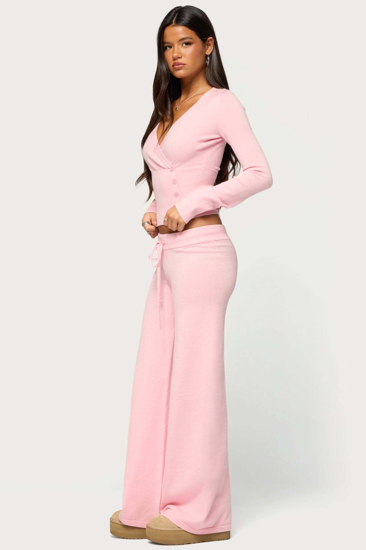 Eddie Long Sleeve Knit Wrap Top - LIGHT-PINK
