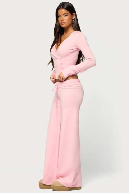 Eddie Long Sleeve Knit Wrap Top - LIGHT-PINK