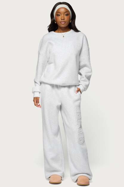 Alysa Wide Leg Sweatpants - LIGHT-GRAY-MELANGE