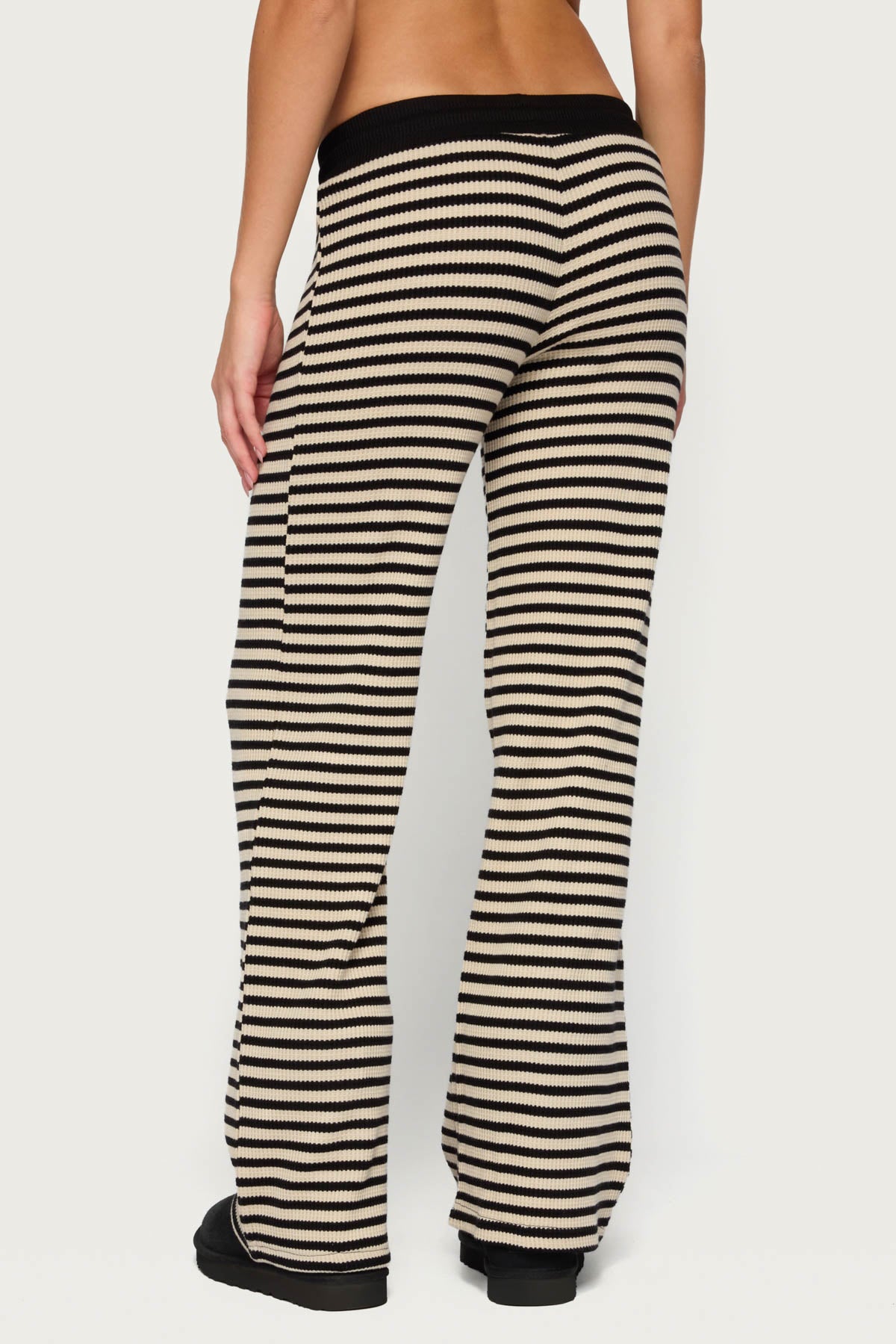 Helene Straight Leg Waffle Pants - CREAM-AND-BLACK