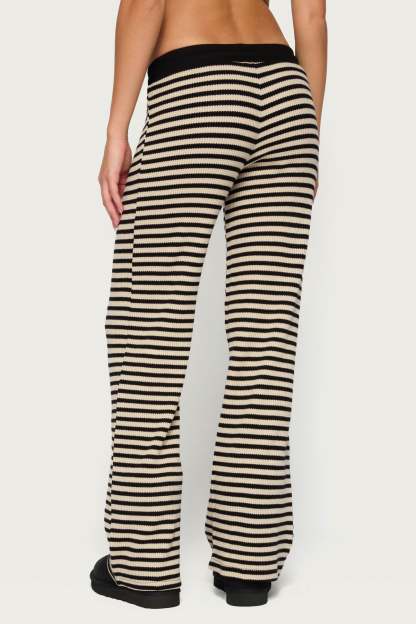 Helene Straight Leg Waffle Pants - CREAM-AND-BLACK