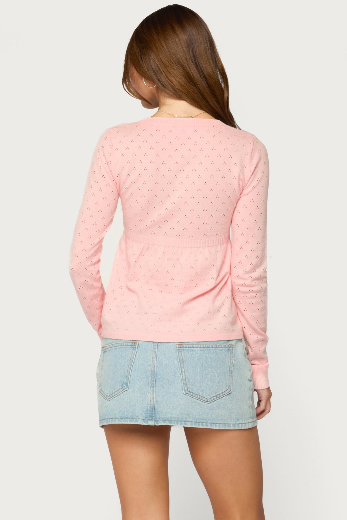 Basha Pointelle Knit V Neck Top - LIGHT-PINK