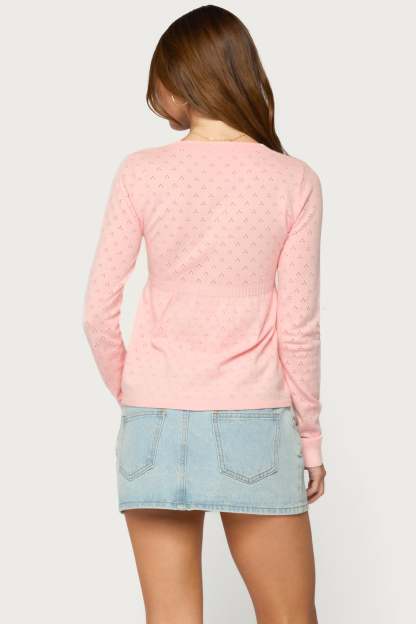 Basha Pointelle Knit V Neck Top - LIGHT-PINK