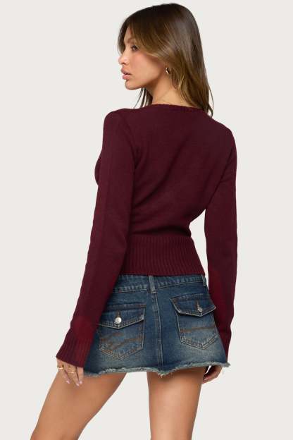Dezi Long Sleeve Knit Top - BURGUNDY