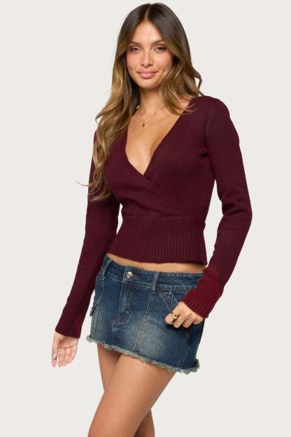 Dezi Long Sleeve Knit Top - BURGUNDY