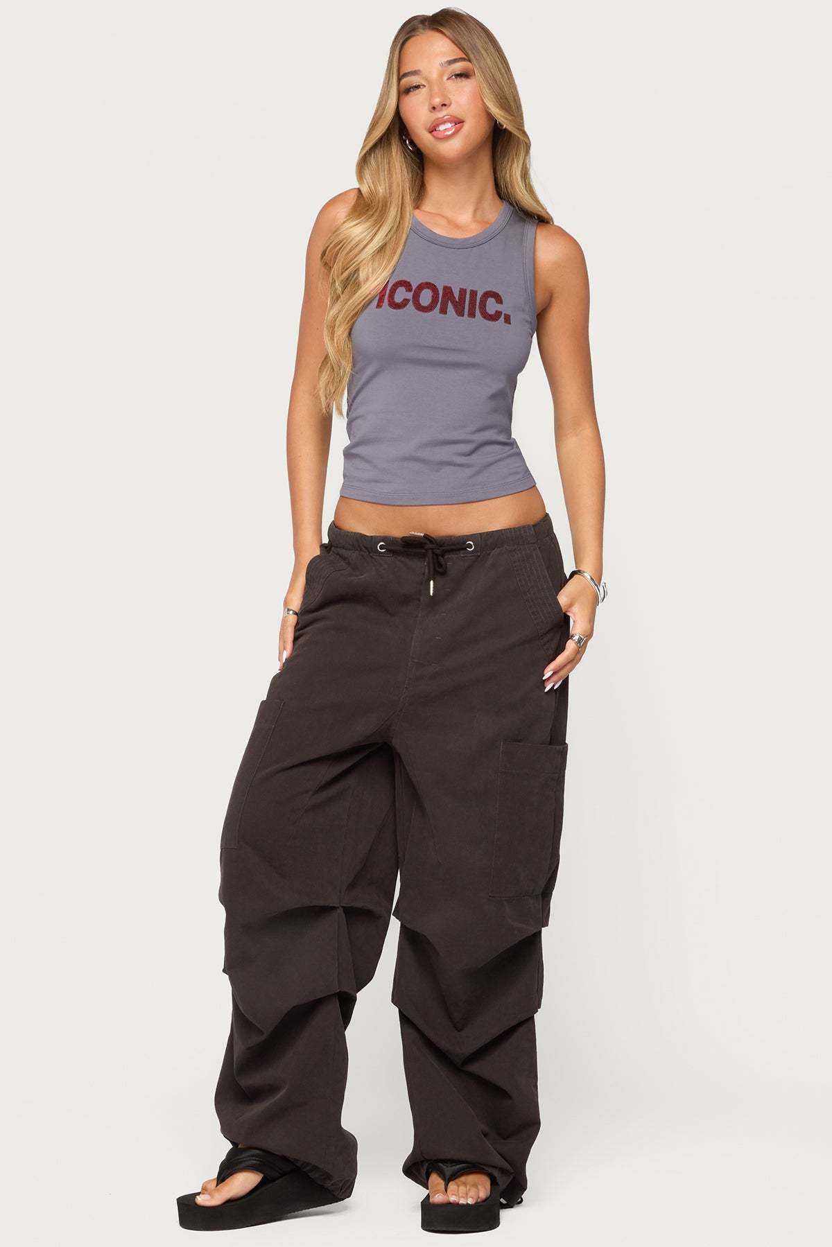 Emzi Baggy Cotton Cargo Pants - BLACK-WASHED