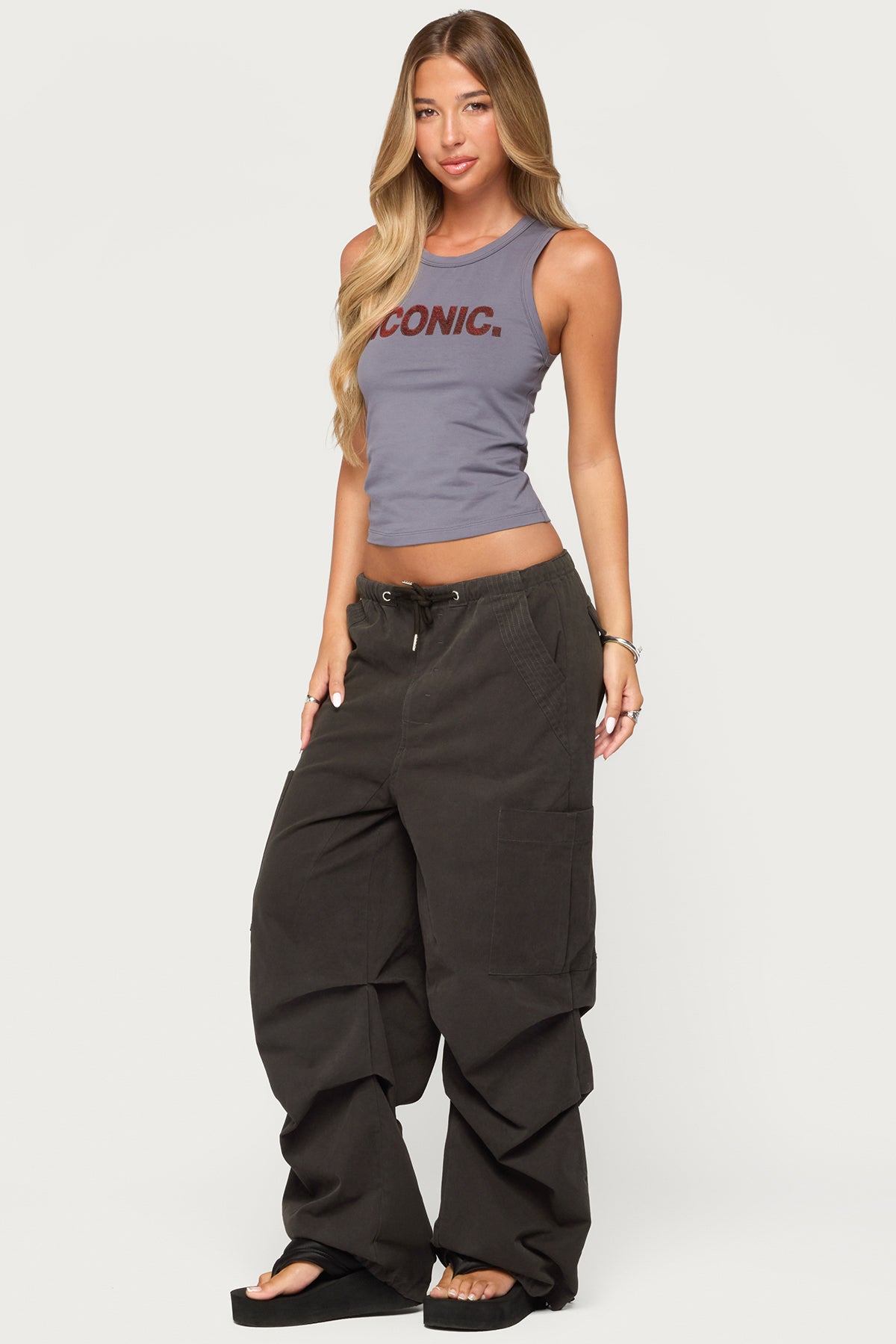 Emzi Baggy Cotton Cargo Pants - BLACK-WASHED