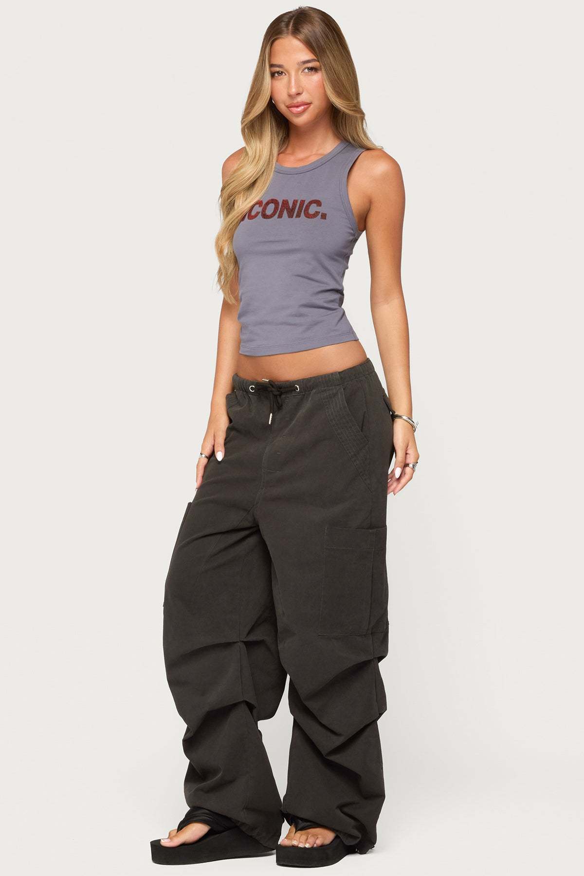 Emzi Baggy Cotton Cargo Pants - BLACK-WASHED