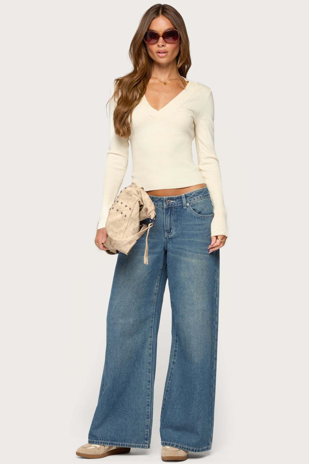 Aiya Knit V Neck Sweater - CREAM