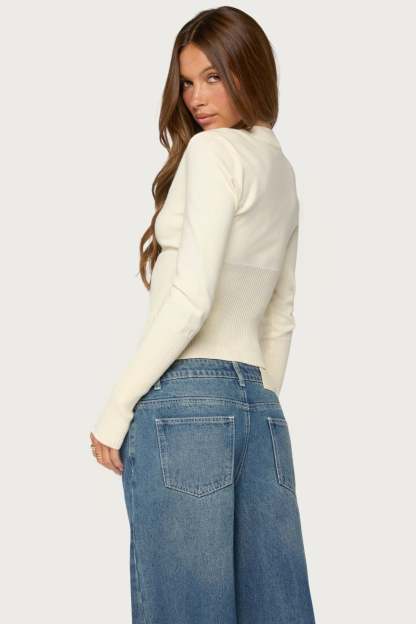 Aiya Knit V Neck Sweater - CREAM