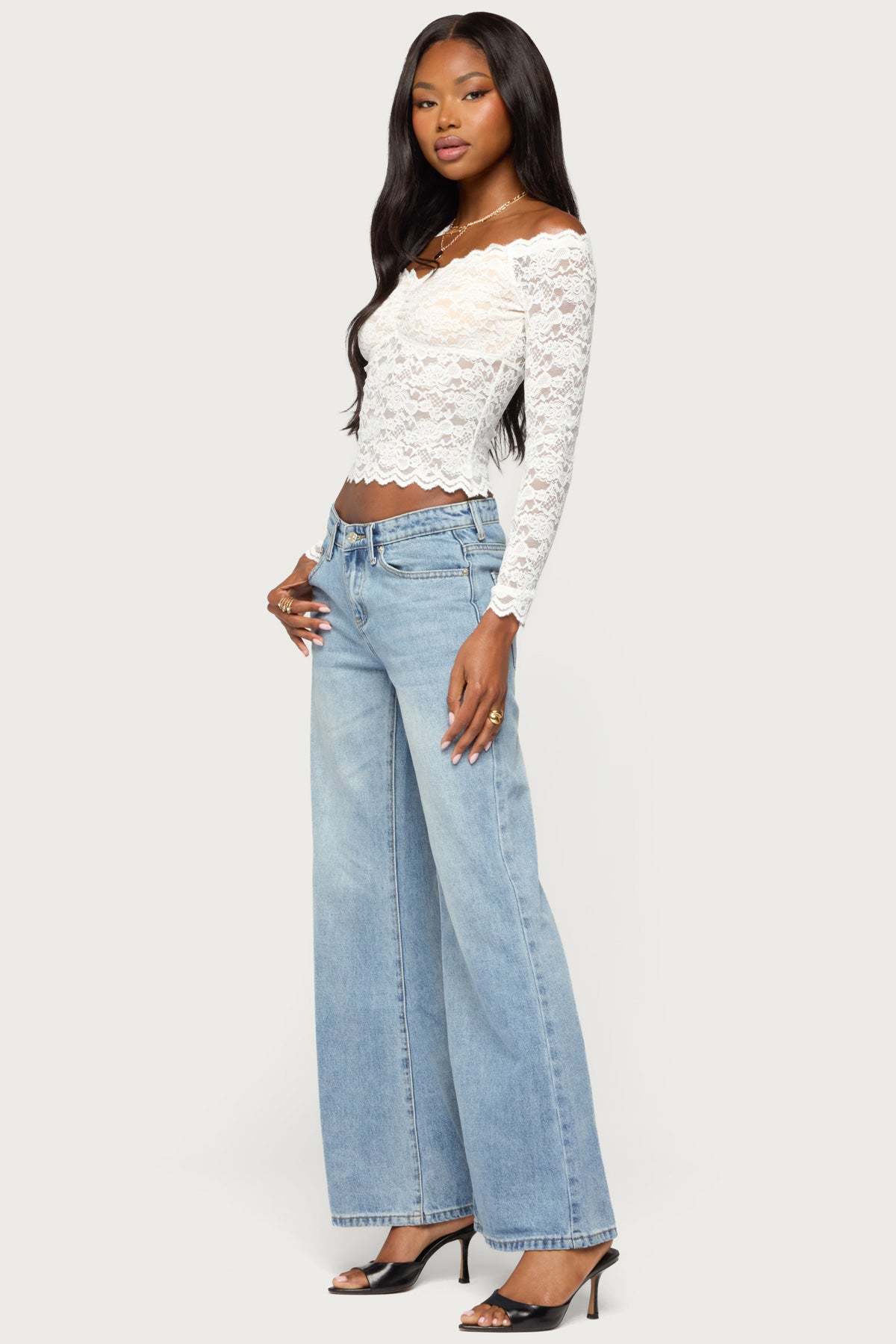 Thaia Sheer Lace Long Sleeve Top - WHITE