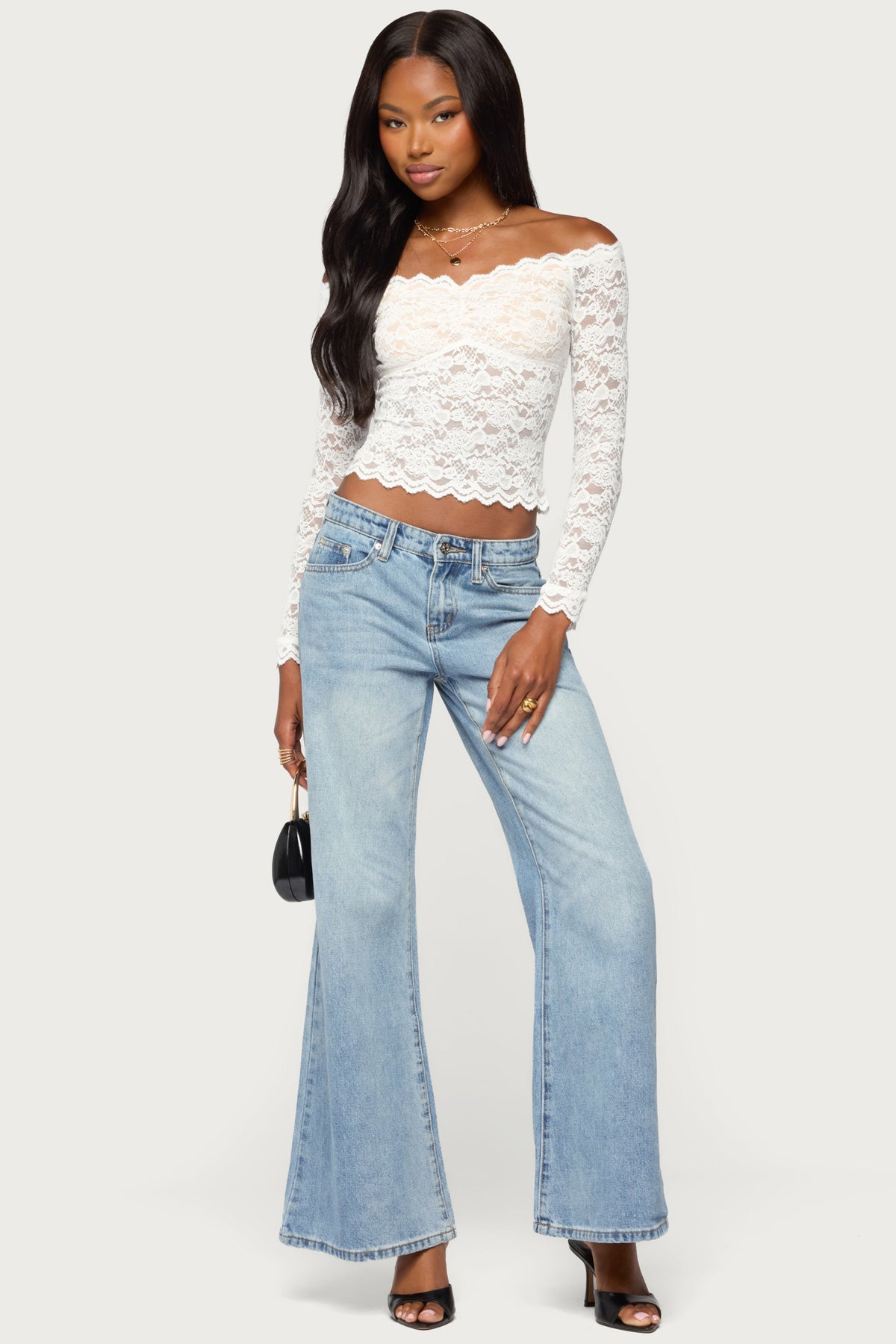 Thaia Sheer Lace Long Sleeve Top - WHITE