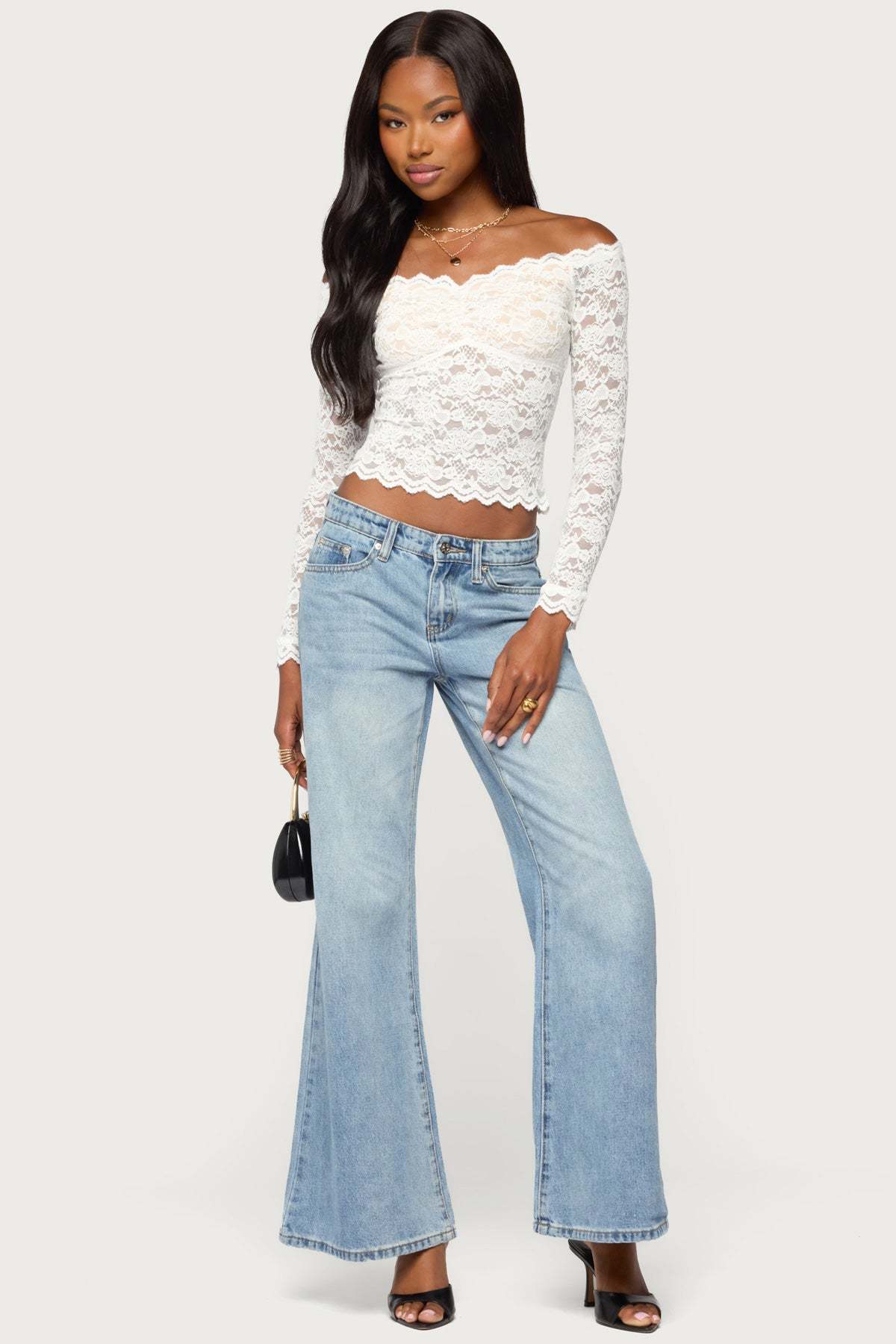 Thaia Sheer Lace Long Sleeve Top - WHITE