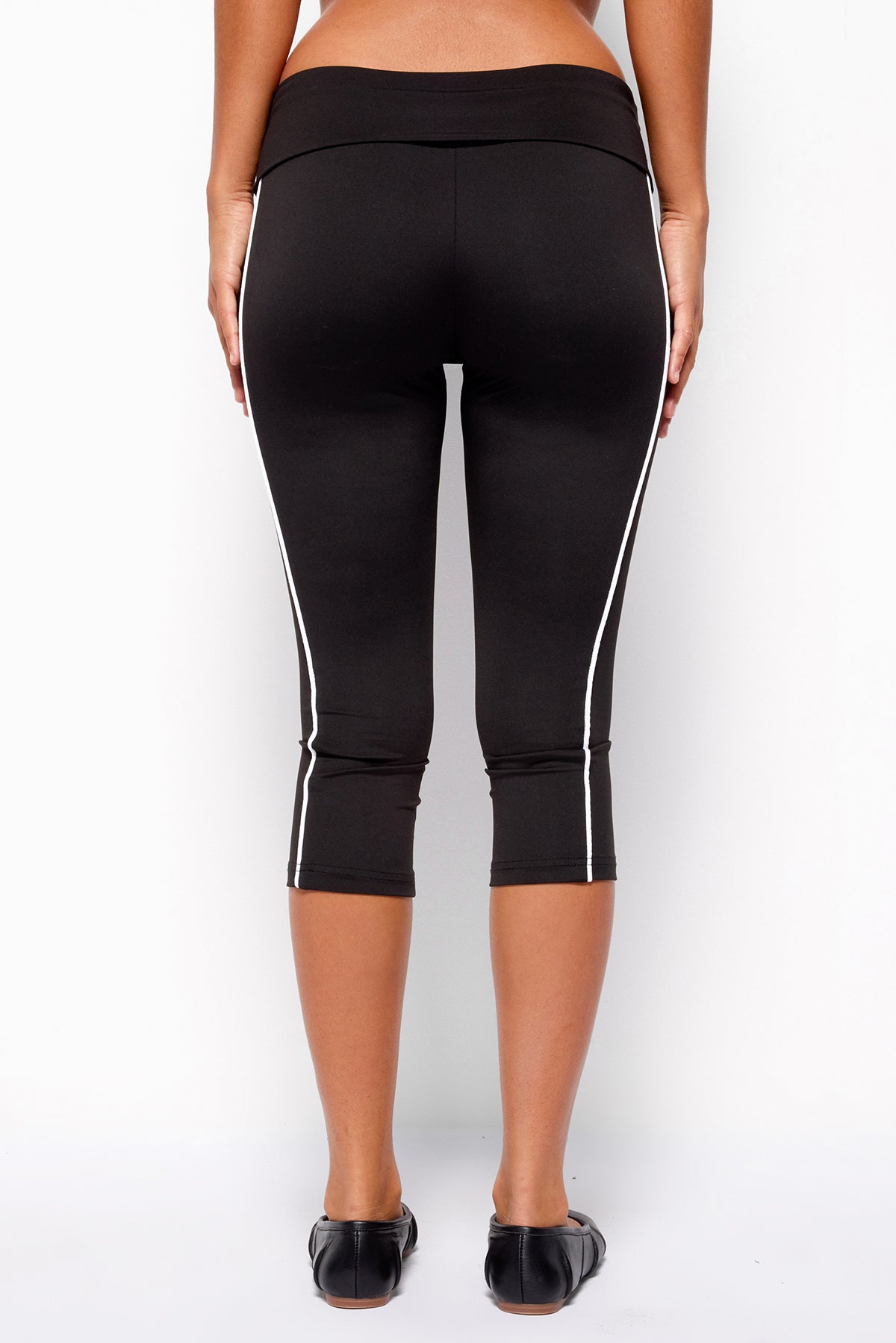 Halleigh Stripey Foldover Capri Pants - BLACK
