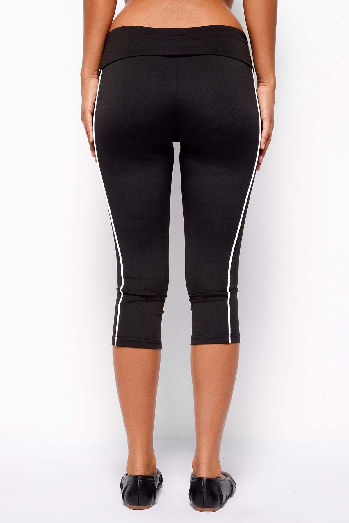 Halleigh Stripey Foldover Capri Pants - BLACK