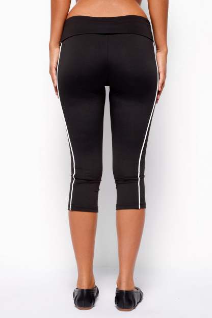 Halleigh Stripey Foldover Capri Pants - BLACK