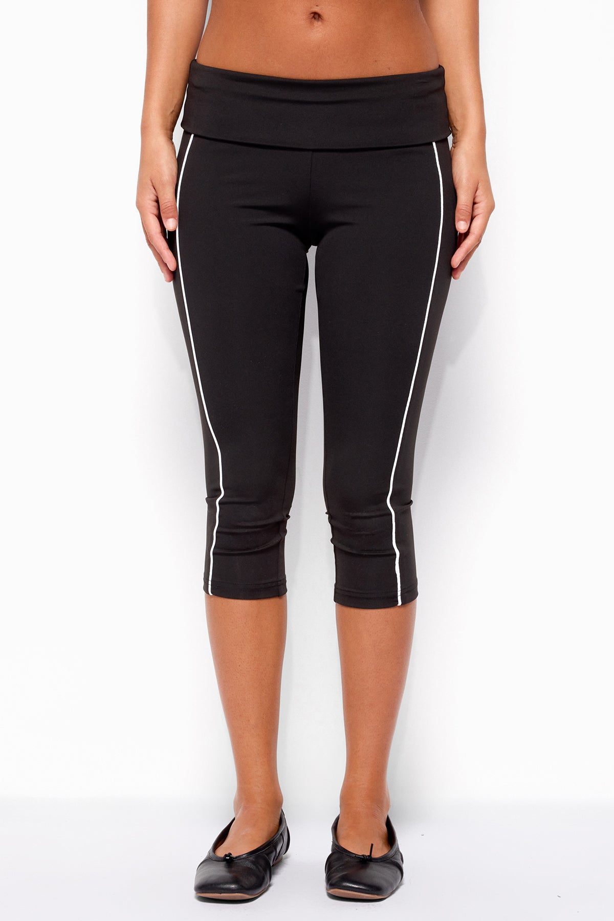 Halleigh Stripey Foldover Capri Pants - BLACK