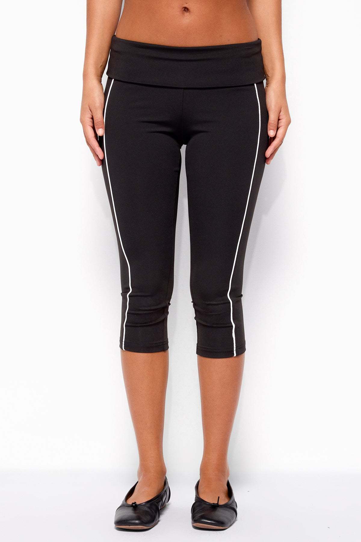 Halleigh Stripey Foldover Capri Pants - BLACK