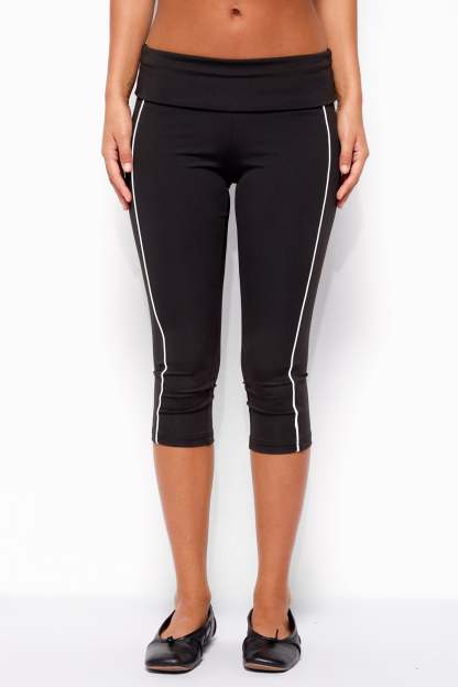 Halleigh Stripey Foldover Capri Pants - BLACK
