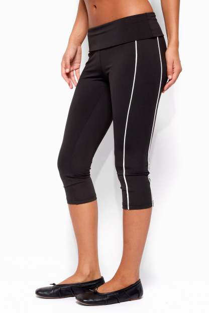 Halleigh Stripey Foldover Capri Pants - BLACK