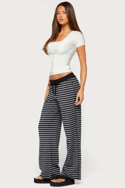 Tarla Striped Knit Pants - GRAY-MELANGE-AND-BLACK