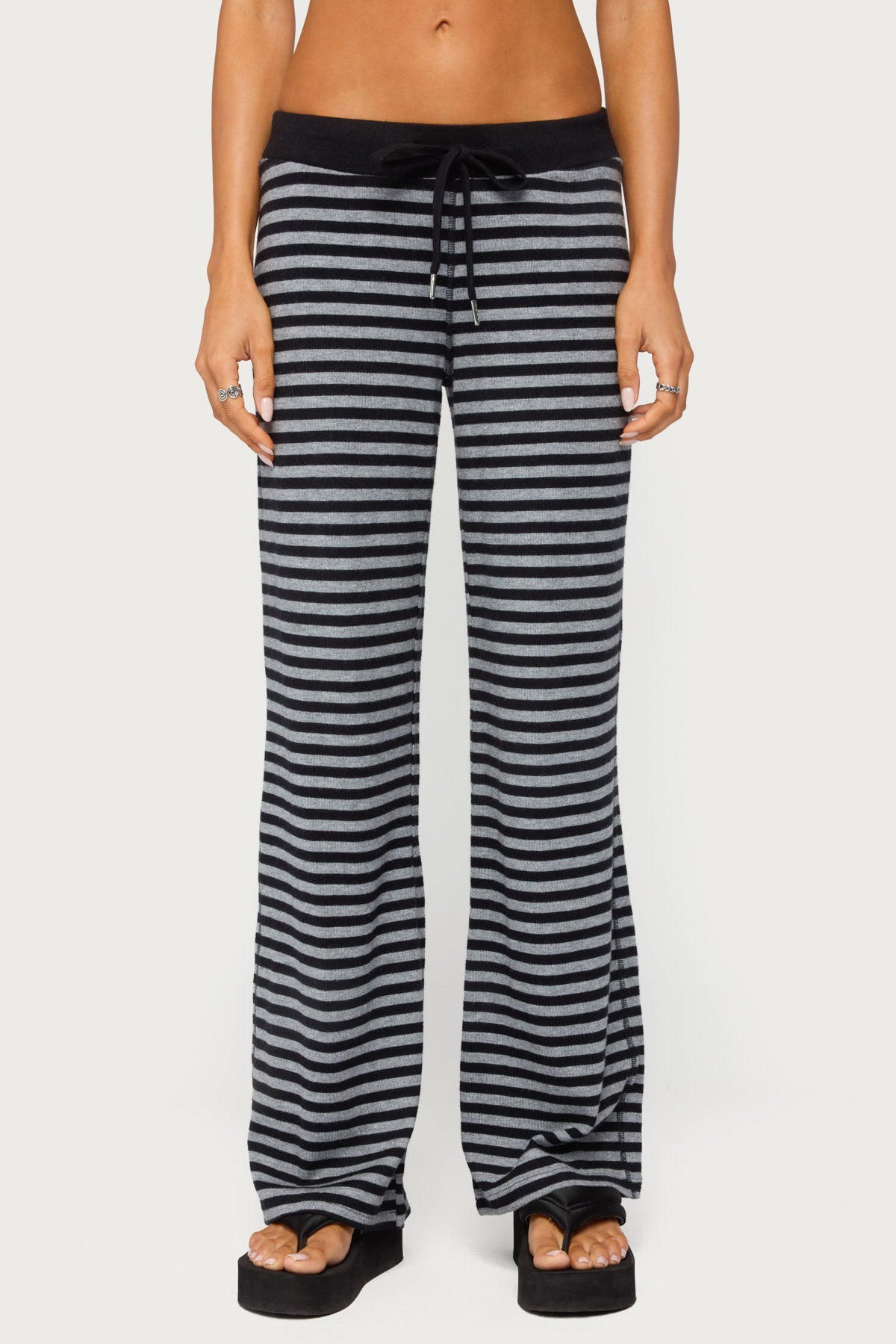 Tarla Striped Knit Pants - GRAY-MELANGE-AND-BLACK