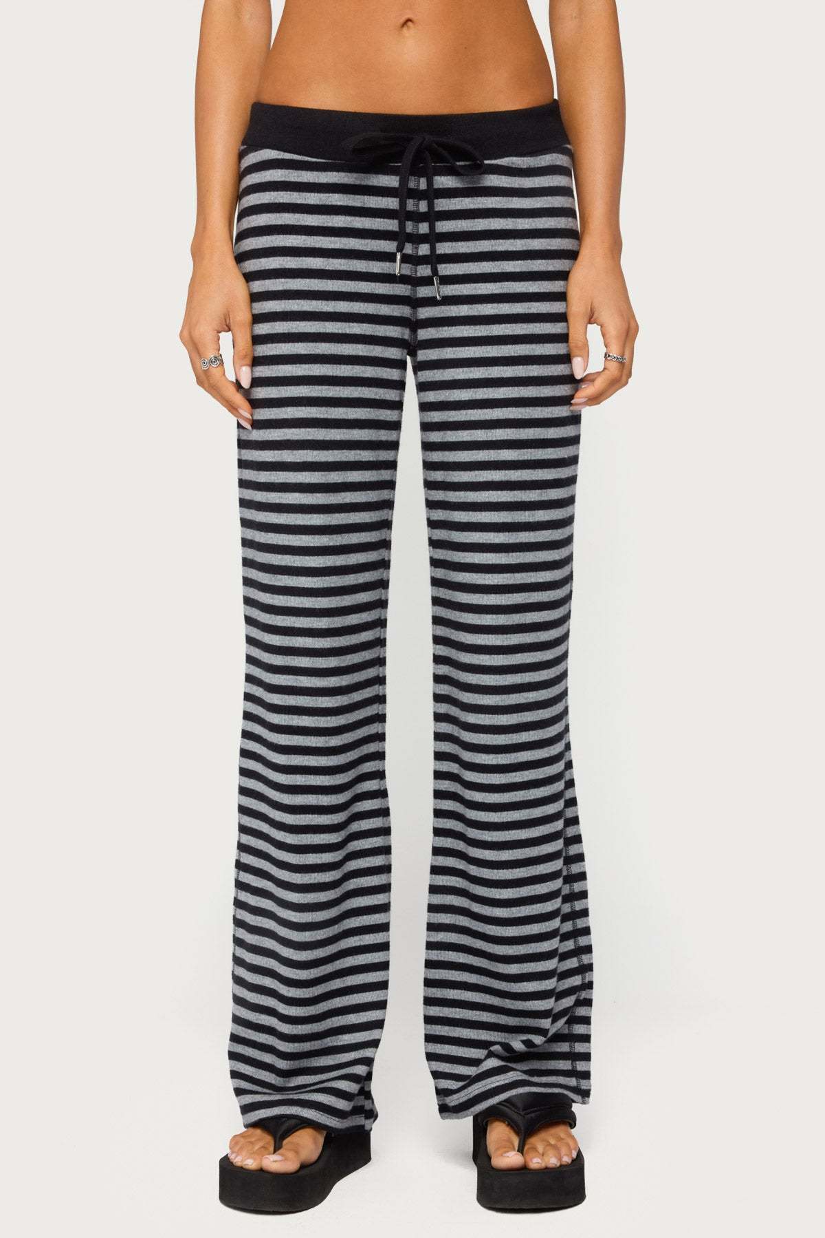 Tarla Striped Knit Pants - GRAY-MELANGE-AND-BLACK
