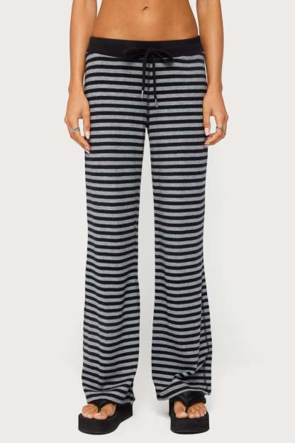 Tarla Striped Knit Pants - GRAY-MELANGE-AND-BLACK