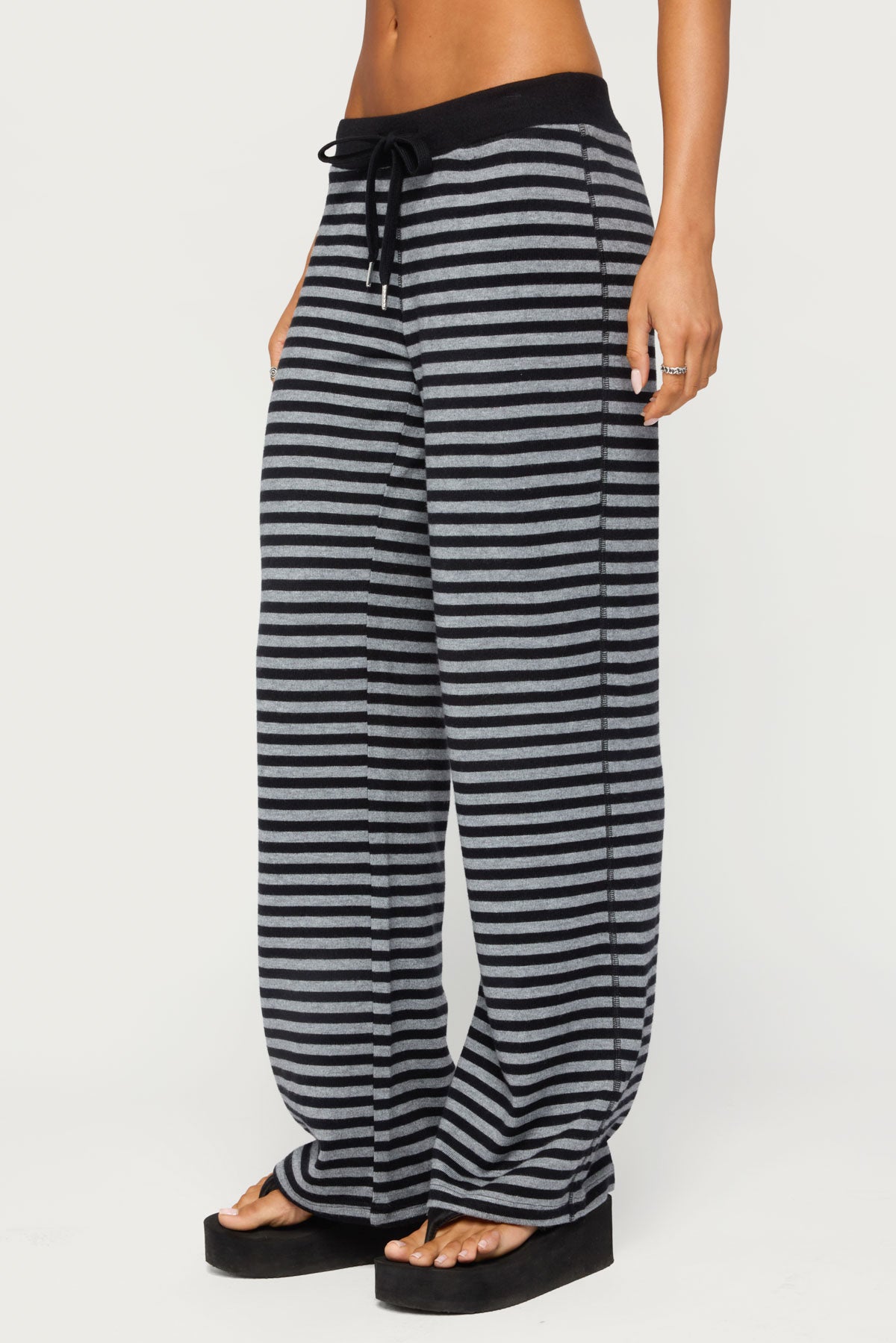 Tarla Striped Knit Pants - GRAY-MELANGE-AND-BLACK