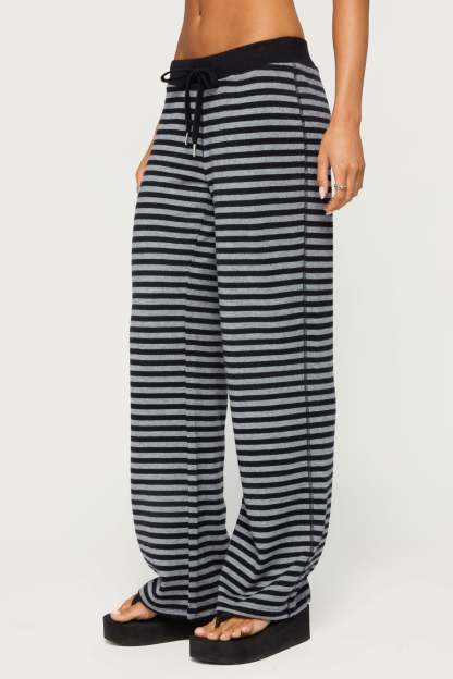 Tarla Striped Knit Pants - GRAY-MELANGE-AND-BLACK