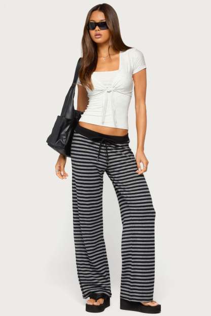 Tarla Striped Knit Pants - GRAY-MELANGE-AND-BLACK