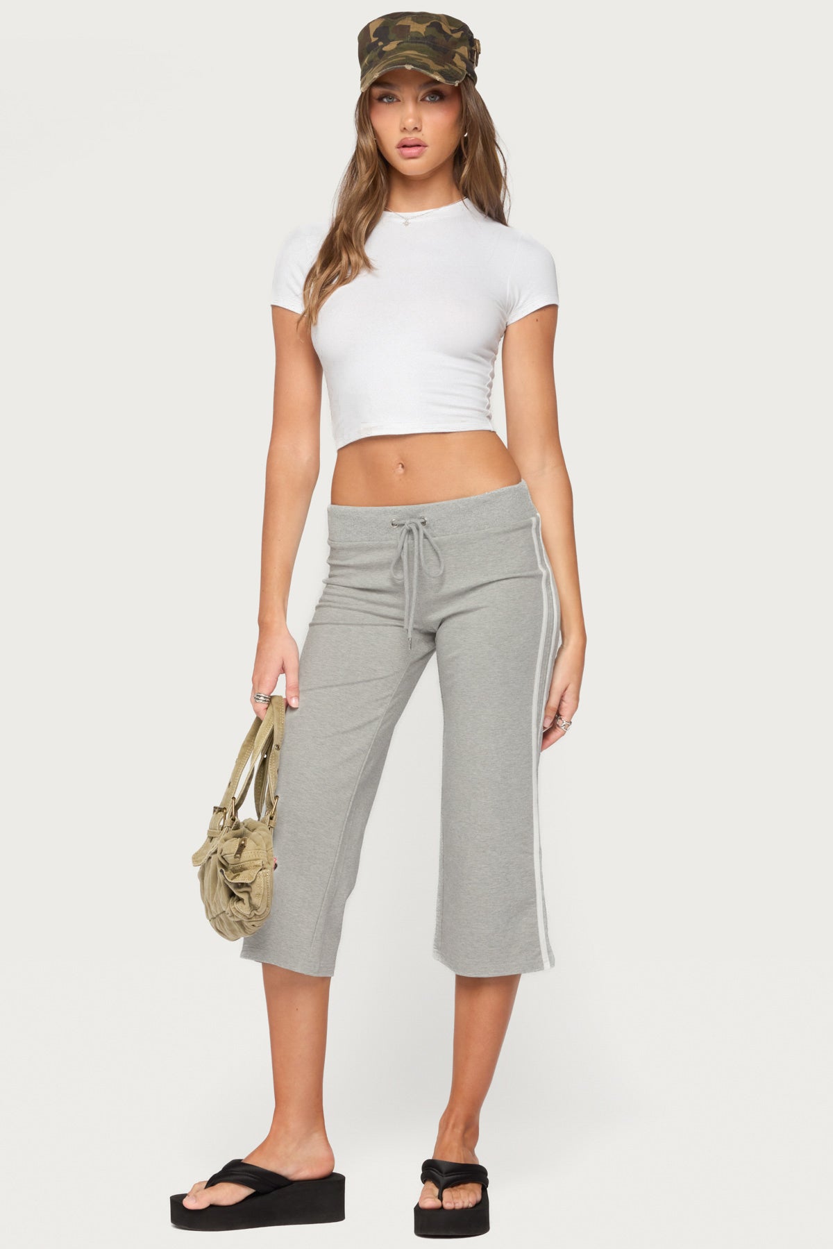 Zanele Side Stripe Capri Sweatpants - GRAY-MELANGE