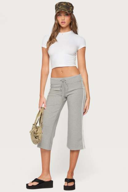 Zanele Side Stripe Capri Sweatpants - GRAY-MELANGE