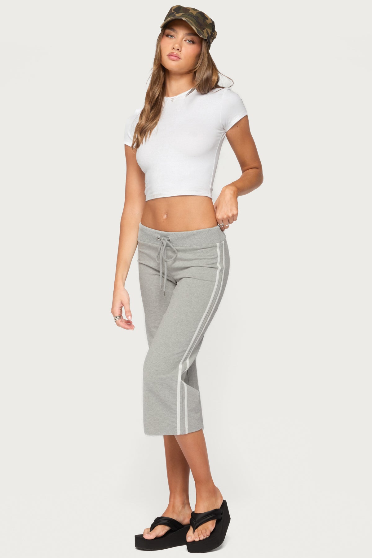 Zanele Side Stripe Capri Sweatpants - GRAY-MELANGE