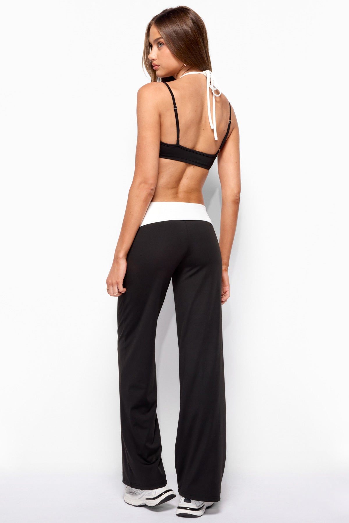 Reyna Contrast Foldover Pants - BLACK-AND-WHITE