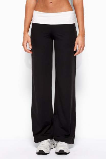 Reyna Contrast Foldover Pants - BLACK-AND-WHITE