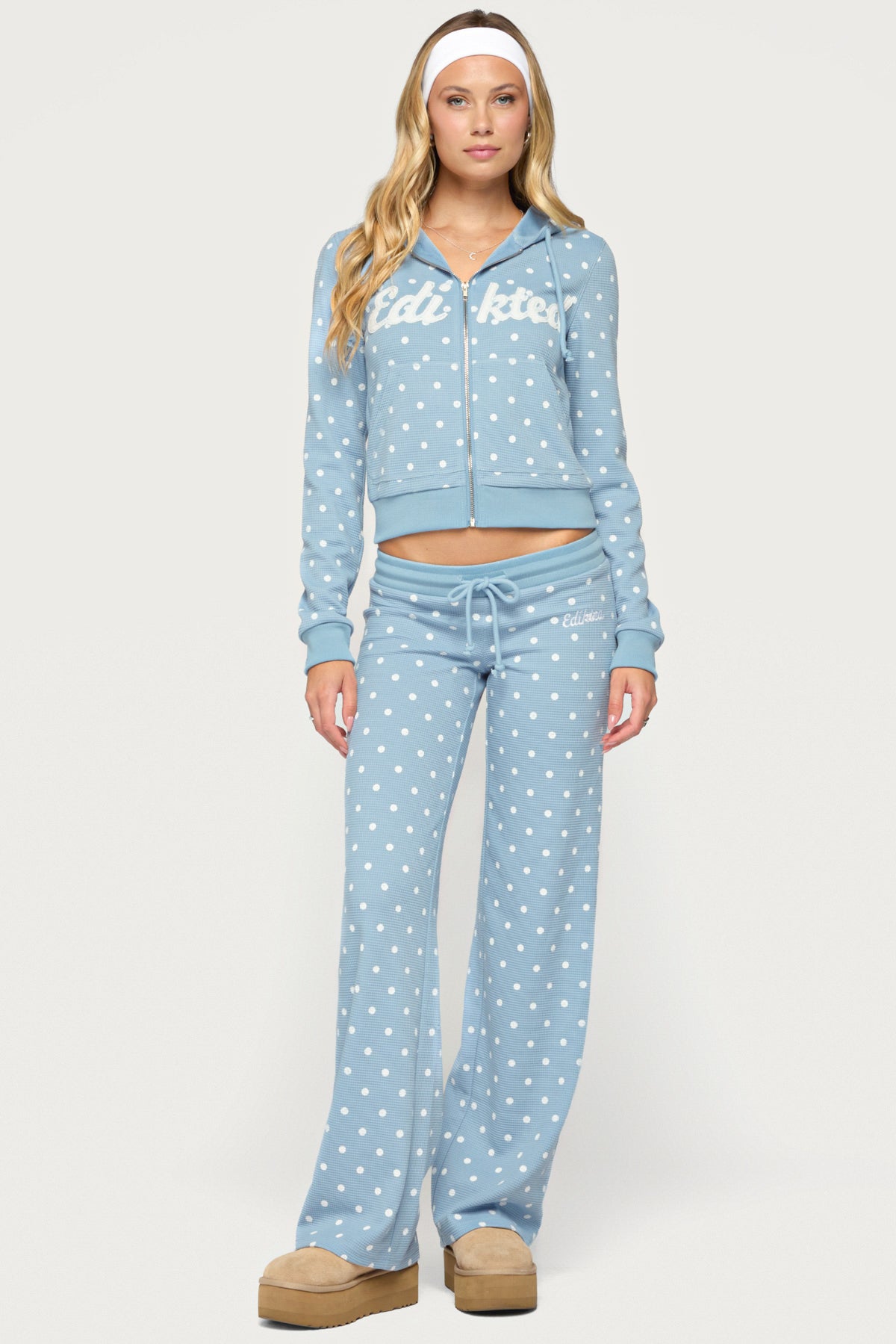 Dilly Polka Dot Waffle Pants - BLUE