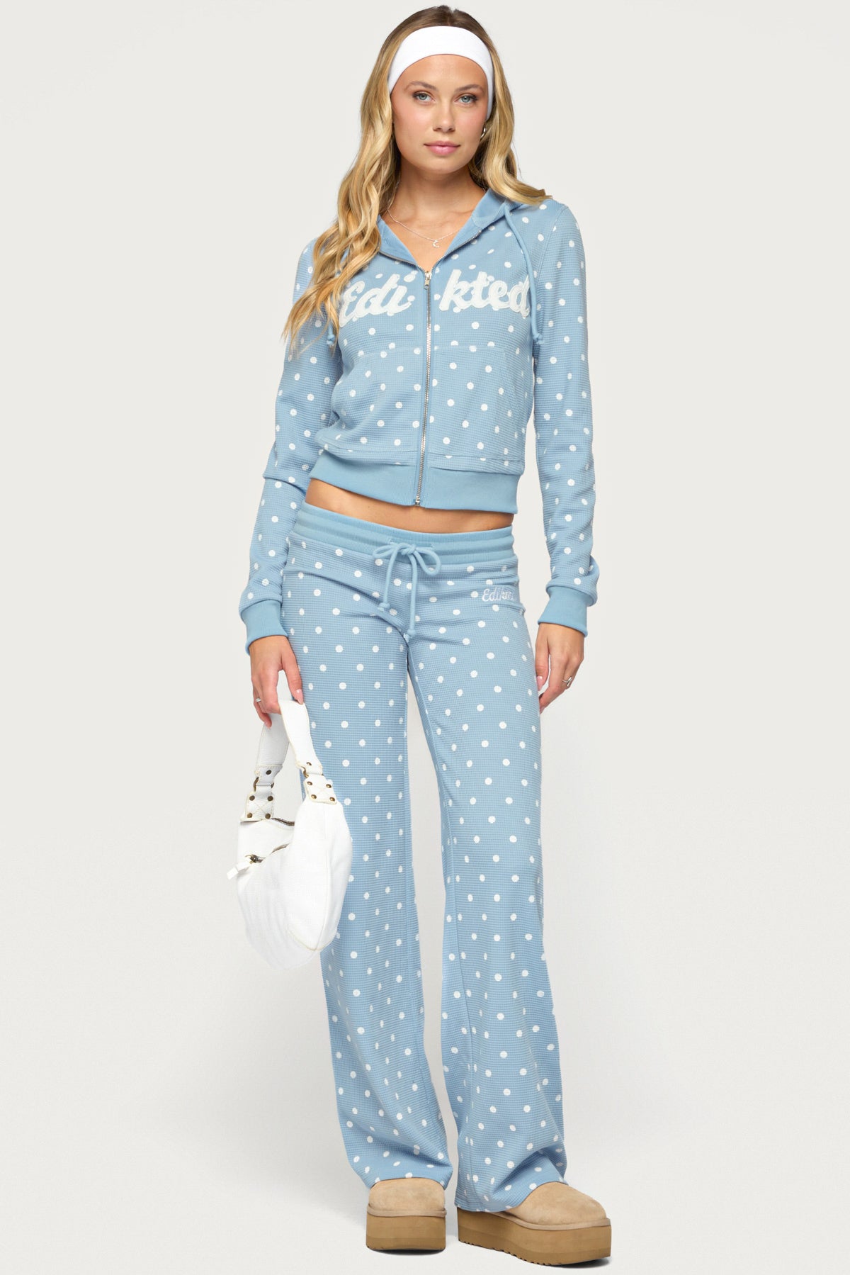 Dilly Polka Dot Waffle Pants - BLUE
