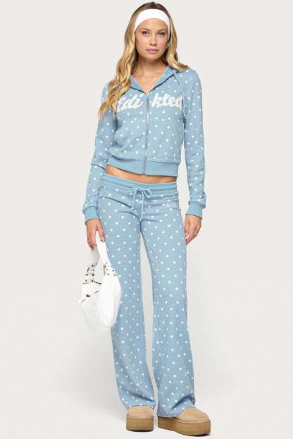 Dilly Polka Dot Waffle Pants - BLUE