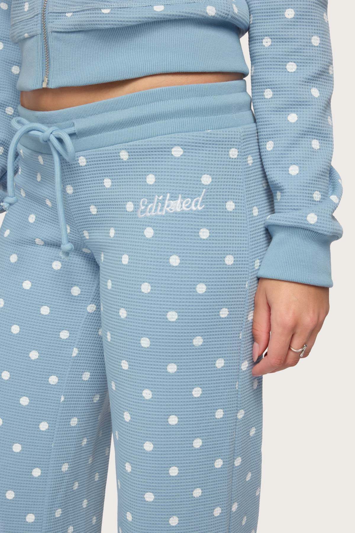 Dilly Polka Dot Waffle Pants - BLUE