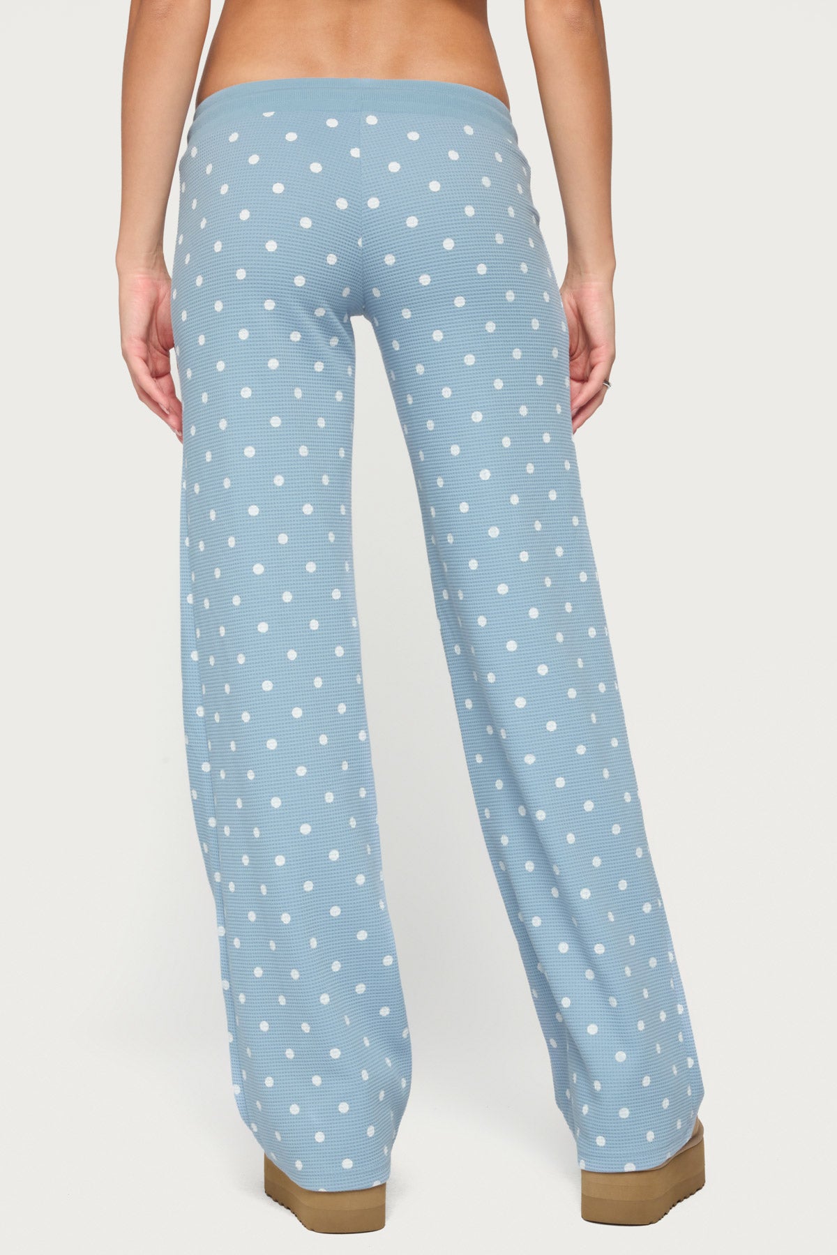 Dilly Polka Dot Waffle Pants - BLUE